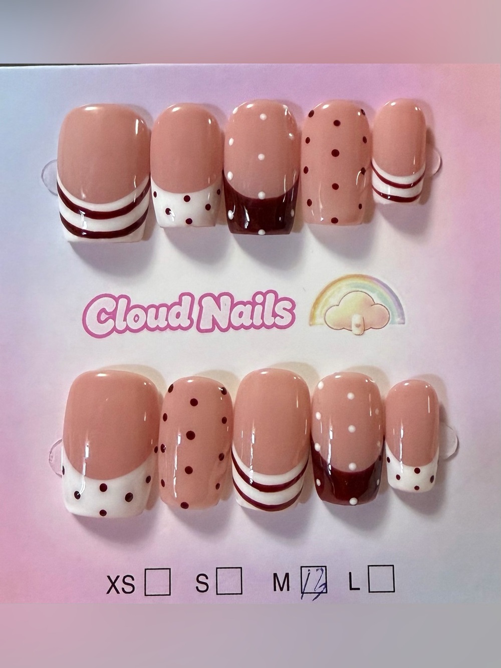 Pink Polka Dot & Stripe Press-On Nail Set